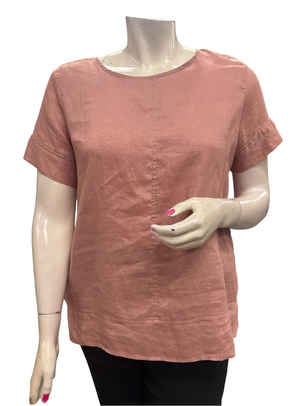 Andrea Jovine Short Sleeve Linen Top in Dusty Rose Size L